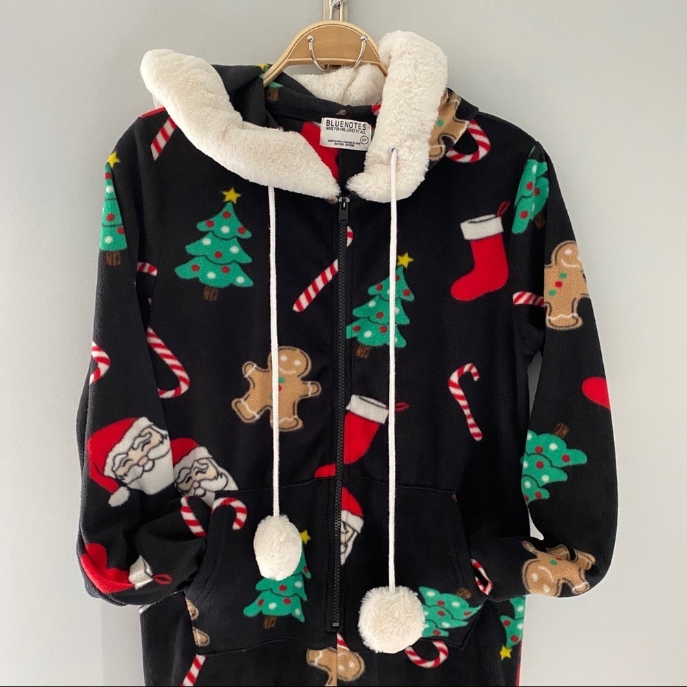 Bluenotes One Piece Christmas Adult Fleece Bodysuit Pajamas - Size Small